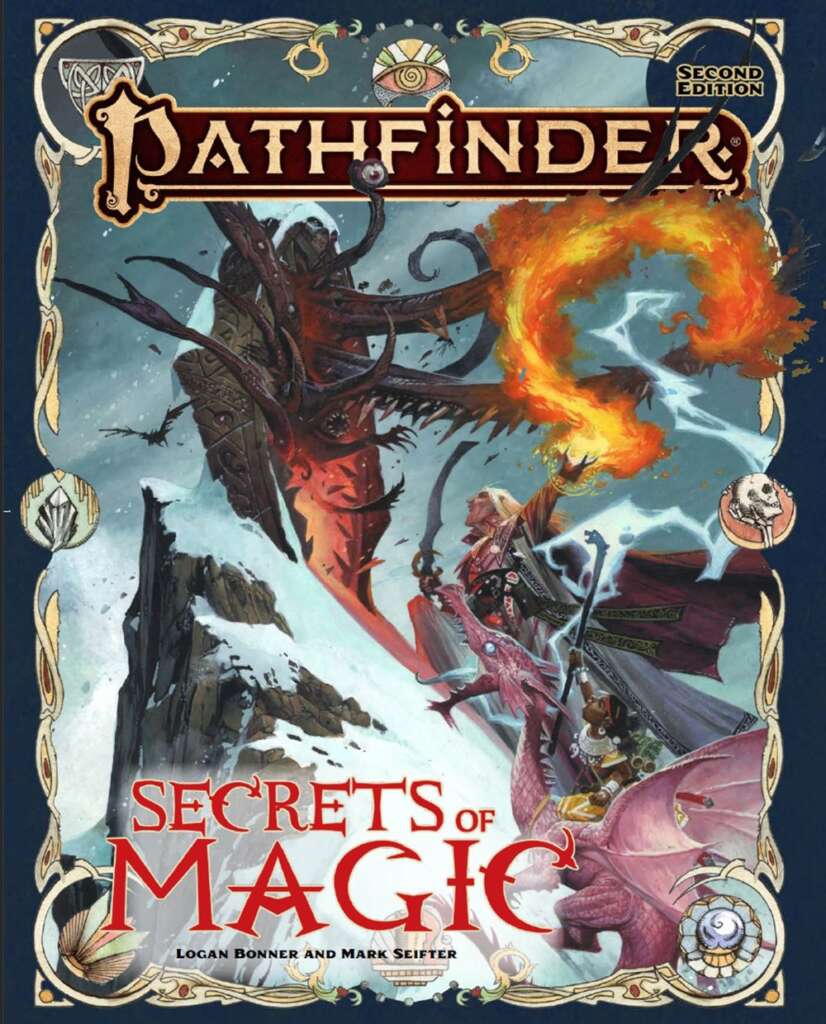 Gli incantesimi sono una parte fondamentale del regolamento di d20system come D&D e Pathfinder. Nell'immagine, il manuale Secrets of Magic
